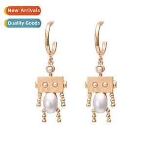 robot earrings fashi Cold pearl carto alloy wind