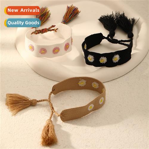 Daisy Hand Embroidered Braided Bracelet Mens and Womens Acce