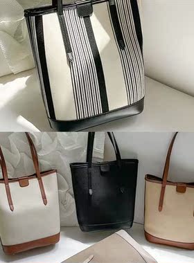 Canvas Bucket Bag Casual Shoulder Bag Collisi Color Cy Bag F