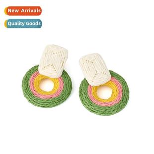 woven geometric raffia persa Exaggerated earrings bohemian