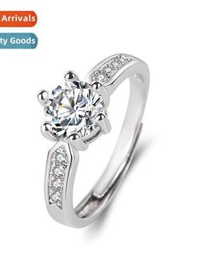 n 925 silver-plated ring female live six claws zircia ring w