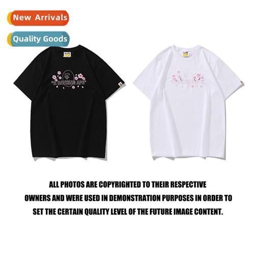 Japanese Tide Sakura Embroidery Solid Color T-Shirt Ape Head