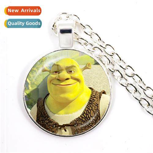 Antique Necklace Carto Shrek Glass Dome Caboch Necklace Vint