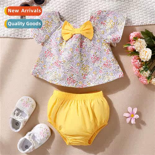 Girls Spring  Autumn 2022 new n short-sleeved small floral p