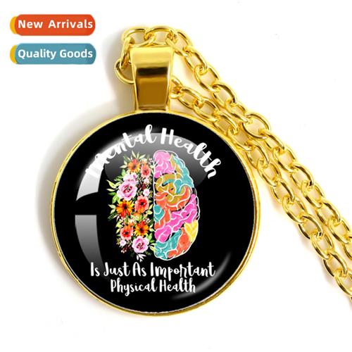 Love Your Life Mental Health Necklace Alloy Glass Round Neck