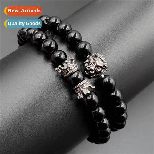 2pcs/set mens lis head crown jewelry black ste elastic brace