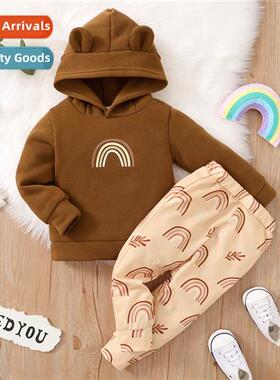 Girls Spring  Autumn 2023 new n rainbow print hooded top + p