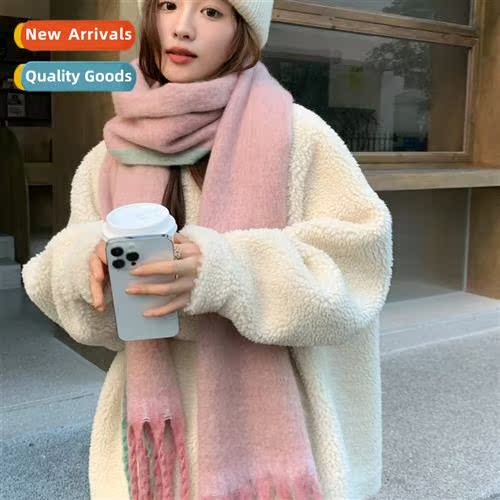 2023 edge color blocking female scarf faux cashmere shawl ta