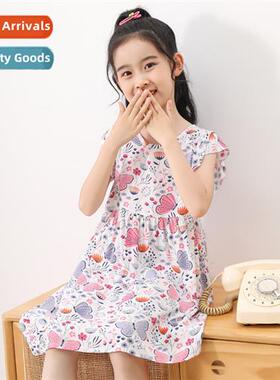2023 new girls cott silk fly sleeve dress middle and large c