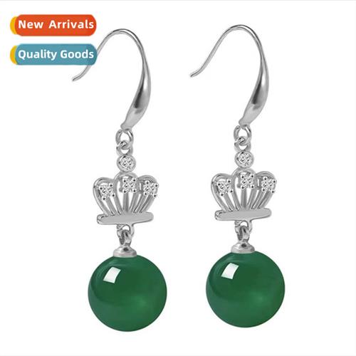 Vintage sterling silver-plated earrings agate crown earrings