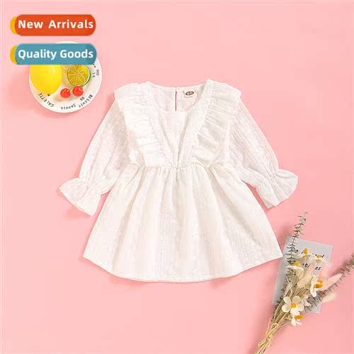 Girls Spring  Autumn 2021 new n solid color flared sleeves V
