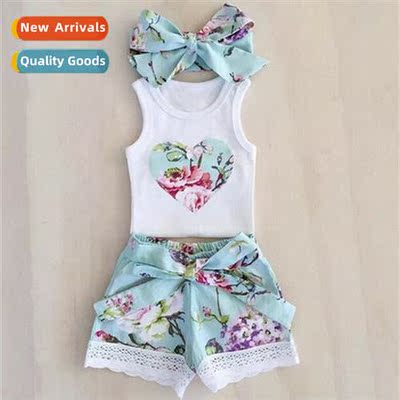 ins baby/toddler printed tank top  floral shorts plus headb