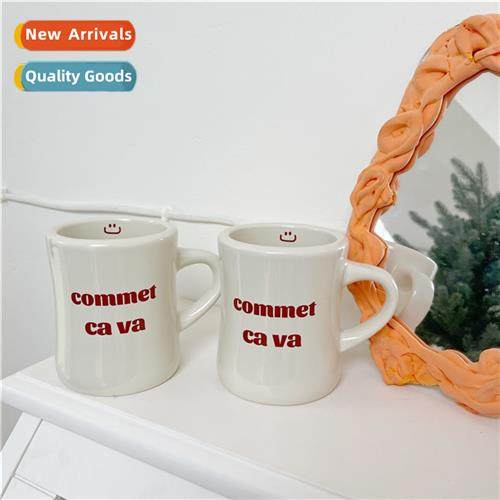 Korean cream red letters ceramic mug ins French retro niche