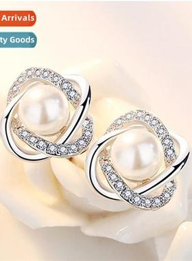 n spiral full  diamd pearl earrings female temperament atmos