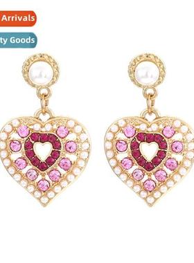 New heart hollow zinc alloy diamd stud earrings fashi persal