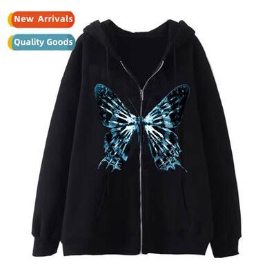 Dark Hip Hop Gothic Harajuku Y2k Butterfly Zipper Hoodie Men
