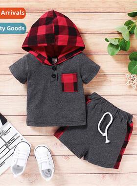 Boys spring  fall  2021 new n short-sleeved plaid printed ho