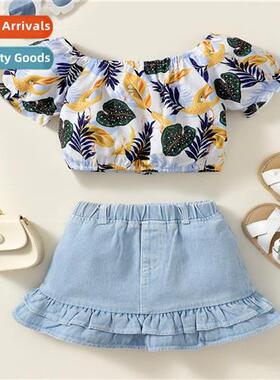 Girls spring  fall 2022 new n sleeveless printed top + denim