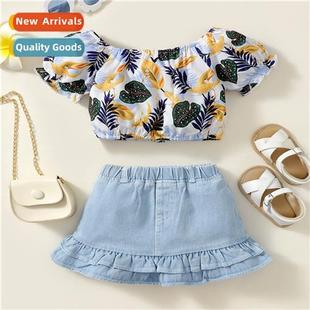 2022 new top spring denim printed fall sleeveless Girls