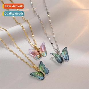 set micro zircia gradient butterfly Necklace colorful female