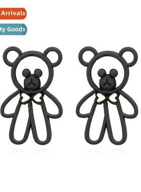 Even    simple resin color blocking bear earrings retro fash
