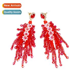 New light luxury style lg colorful crystal flowers tassel ea