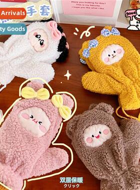 Cute bow bear plush gloves fall  winter female students adul
