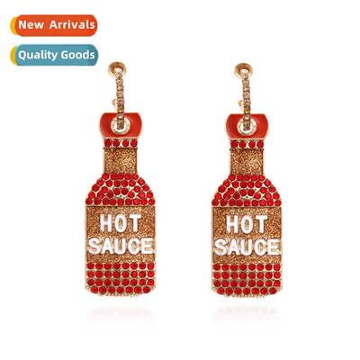 Earrings female persalized creative alloy diamd wine bottle