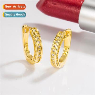 Full  diamd inlaid zircia rose gold U-shaped earrings female