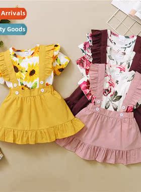 Girls spring  autumn  2021 new n flowers short-sleeved top +