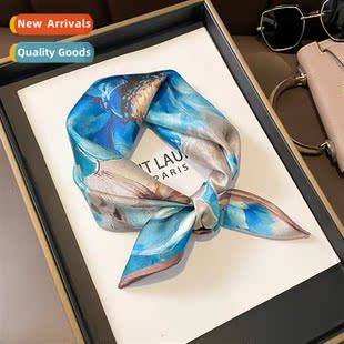 Blue Tea Flowers 53 silk scarf womens versatile mulberry sil