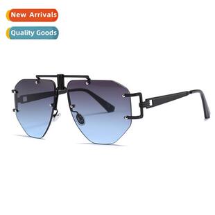 23010 rimless sunglasses female new irregular large frame gl