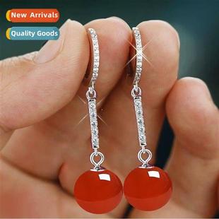 Natural agate earrings female 2022 new tide ear hook tempera