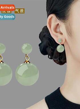 Palace retro imati green jasper  field jade earrings inlaid