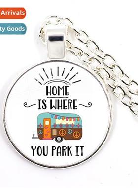 Novelty Hippy Cute Campervan Pendant Necklace I Love Camping