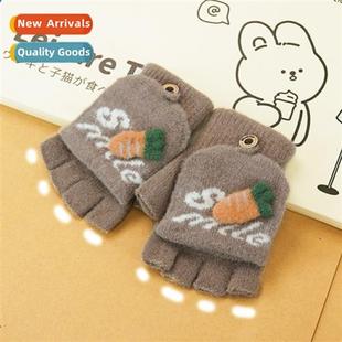 warm cute finger childrens flip half gloves dew Winter carto