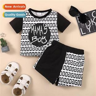 2023 new short spring sleeved printed fall letters Boys