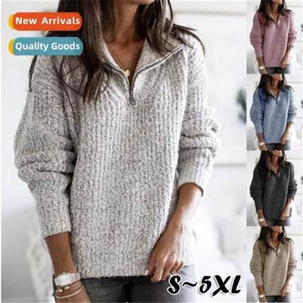 2019 Autumn  Winter Zipper Pullover Lg Sleeve Kn Sweater Jac