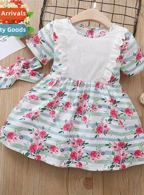 Girls spring  fall 2021 new n short-sleeved small flowers in