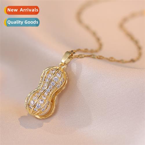 Tanium steel necklace women peanut micro-set zircia pearl pe