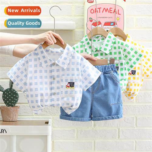 Boys summer 2023 new -style baby plaid shirt clos tide small