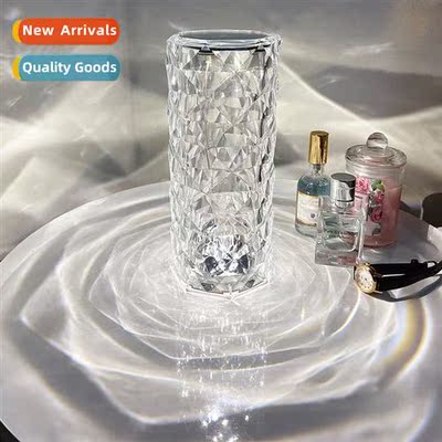 Multi-color rose crystal table lamp bedroom touch night ligh