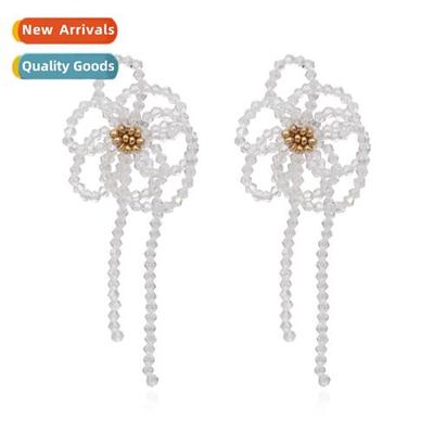 Pure hmade beaded floral tassel earrings vintage bohemian wo