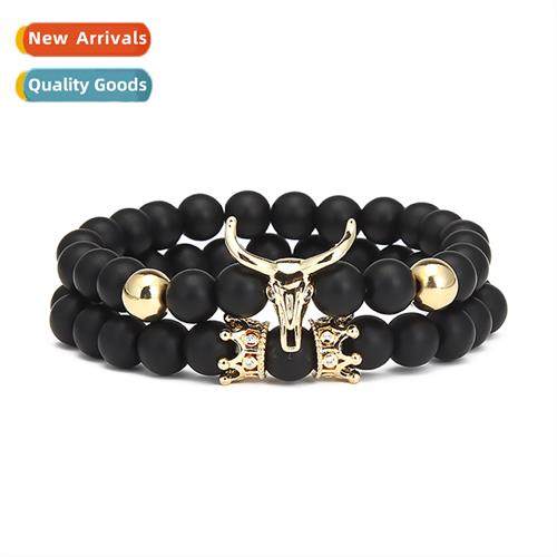 New listing Frosted bracelet set wh diamds bull head strings