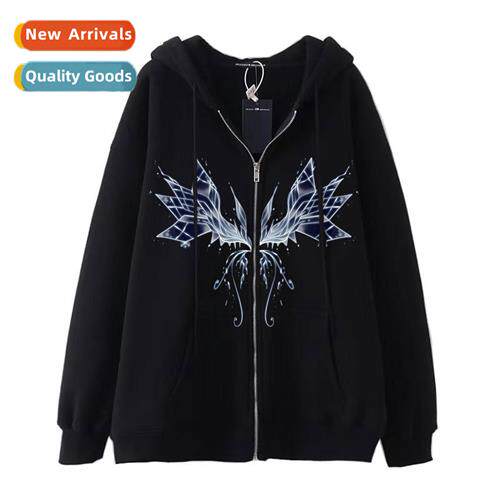 Dark Wind Hip Hop Gothic Harajuku Y2K Butterfly Print Zipper