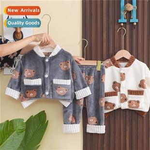 new boys set fall Yanke pajamas winter cardigan 2023 padded