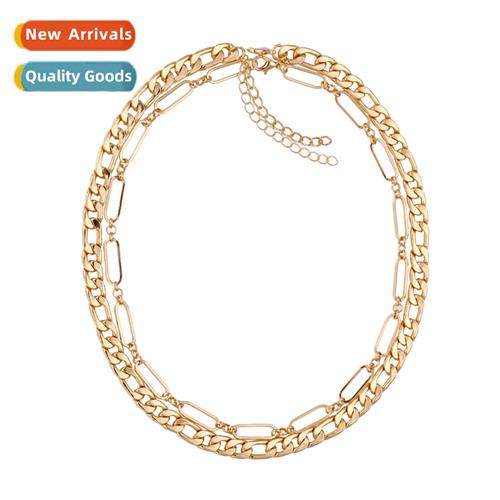 New simple double layered stacked alloy necklace retro light