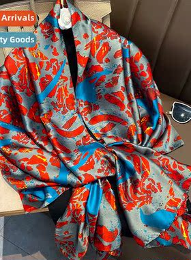 Peacock flaming red lips silk scarf female spring and fall n