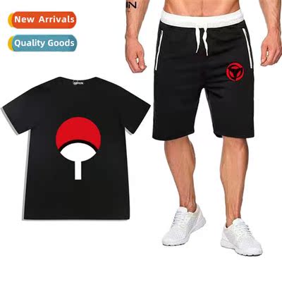 Japans anime Naruto Uchiha clan logo printed short-sleeved T