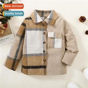 plaid shi winter sleeved splicing boys ins new fall 2022